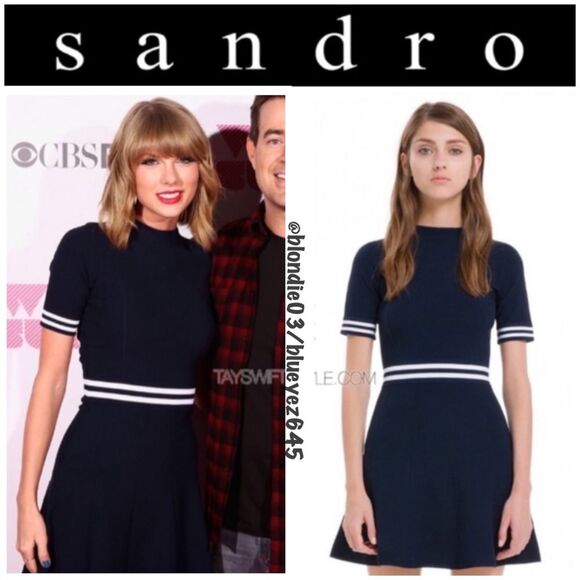 Sandro Dresses & Skirts - Sandro navy, blue and white “Rayana” high neck dress by 3/L